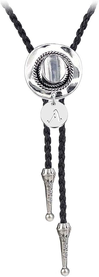 BRBAM Initial Bolo Tie Western Cowboy Hat and Alphabet Letter Bolo Tie for Mens Accessories Collection