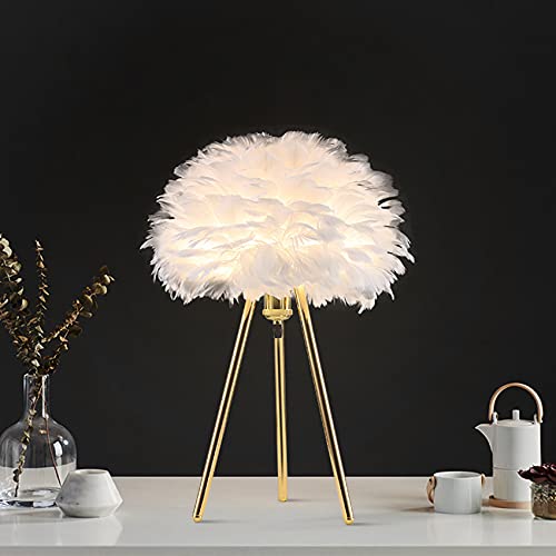Lampe de table de plumes blanche et moderne pour chevet de chambre
