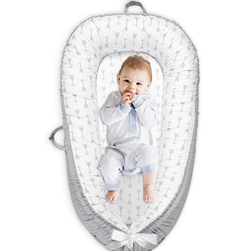 Image of TOATON Baby Lounger for Newborn - Soft 100% Cotton & Fiberfill Breathable, Adjustable and Portable Floor Seat for Travel, Baby Must Have Essential Baby Registry Search(Arrow)