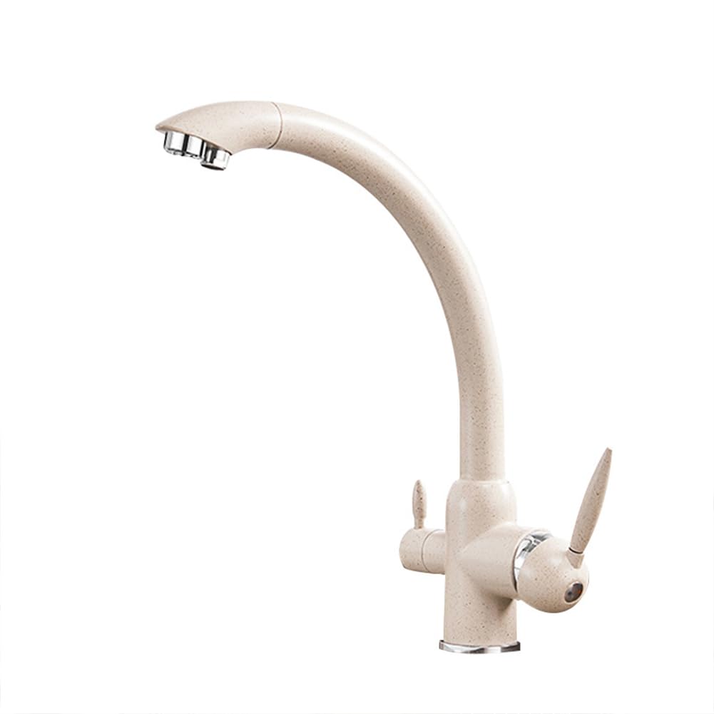 BHFPFZA High Arc 3-Way Water Filter Kitchen Faucet Brass Dual Lever 360° Swivel Mixer Tap for Drinking Water Bei Single Hole Commercial Sink Tap