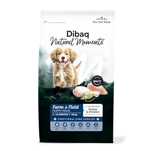 Dibaq Natural Moments 5 Star Truthahn & Huhn Puppy Large, Alleinfuttermittel für große Welpen, Low Grain mit Reis, GVO‑frei, 2 kg