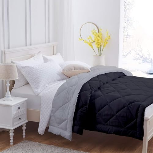 Image of 600 GSM Heavy Winter Single Bed Comforter | Microfiber, Breathable, Reversible,Soft, Lightweight & Machine Washable Comforter for Single Bed 60x90 Inch - BalckSilver