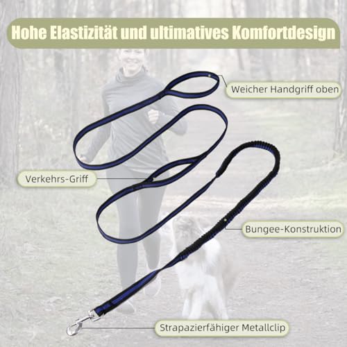 Mi Metty Hundeleine, 8ft Bungee Hundeleine mit 2 Gepolsterten Griffen, Starke Hundeleine,Leine Hund für Mittelgroße, Große Hunde (Schwarz-2pack, 8ft/2.5m)