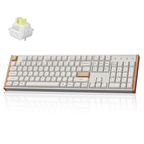 Image of Keychron K10 HE Hall Effect Keyboard, Ultra-Fast Lime Silent Banana Magnetic Switch, Full-Size Tri-Mode Wireless Keyboard with Rapid Trigger, Adjustable Actuation, RGB, Aluminum + Wood Frame - White