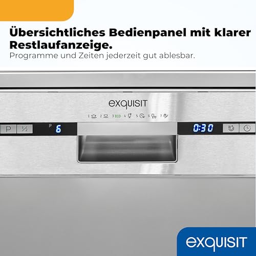 Exquisit Geschirrspüler | 9 Maßgedecke, Energieklasse E, 49 dB Geräusch | 7 Programme, Extra-Trocknung, Startzeitverzögerung, Vorspülen, Power+, Wasserschutz, Geschirrkorb | GSP59309-030E silber