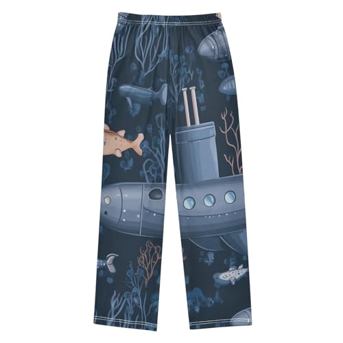 ZZXXB Submarine Coral Print Boys Long Pants Soft Trousers Elastic Waist Kids Lounge Bottoms with Pockets S-XL2
