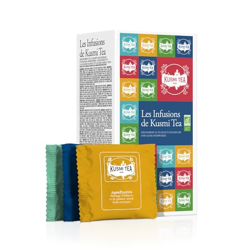 Kusmi Tea - Coffret "Kusmi Infusions" - Assortiment de Thés Bio - Idée Cadeau Homme et Femme - Infusions Aromatisées, Hibiscus, Rooibos - Fabriqué en France - 24 Sachets - 8 Recettes Délicieuses