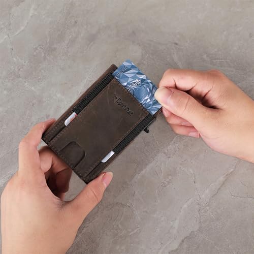 Minimalist Pop Up Wallet for Men | RFID Blocking Credit Card Holder Wallet | Mens Wallet Slim Front Pocket Metal Case with Gift Box (Genuine Full Grain Soft Leather)4