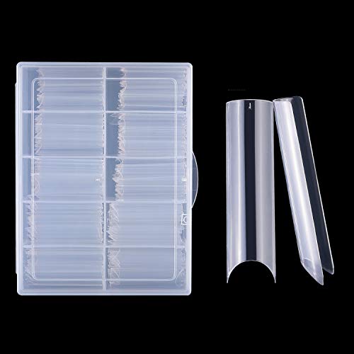 Extra Long C Curve Half Cover Nail Tips, Misssix 200 PCS Clear XXL Long Straight Square Shape Tips for Acrylic False Nail with Box