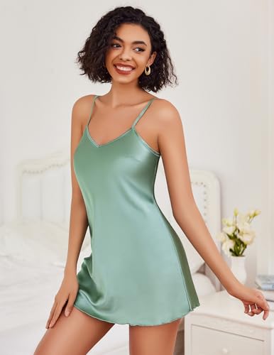Image of Avidlove Satin Nightgowns for Women Silk Slip Dress Sexy Sleepwear | Adjustable spaghetti straps,elegant V neck,flattering mini lingerie dress,comfortable all day wear