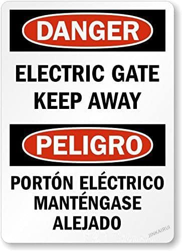 New Warning Plaque Wall Decor Electric Gate Keep Away, Peligro Porton Electrico, Adhesive and Labels Metal Tin Signs Yard Sign Office Sign Outdoor & Indoor Safety Sign 8 X 12 Inch