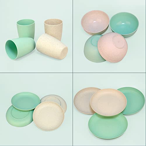 Wheat Straw Dinnerware Sets For 4, Osonm 16Pcs Lightweight Unbreakable Plastic Plate Bowl Cup Set, Dishwasher Microwave Safe Dishes Set For Camping, Rv, Picnic, Kitchen, Dorm, Great For Kids & Adults #TOP7