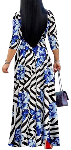 Image of Women's Floral Maxi Dress Summer Casual V-Neck 3 /4 Sleeve Long Bohemian Print Evening Party Dress