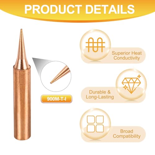 Image of MECCANIXITY 5 Pcs 900M Soldering Iron Tips Copper Non-magnetic Welding Head with Cleaning Sponge Pad Replacement for Solder Station Tip (900M-T-I)