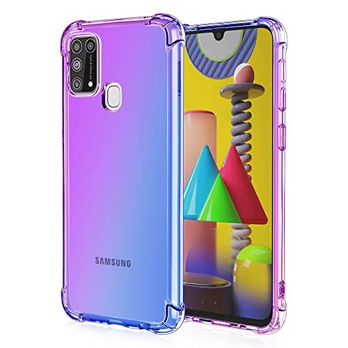 EASSGU Funda para Samsung Galaxy M31 (6.4' Inches), Carcasa Protectora de Color Degradado Transparente, Case para Teléfono Anticaída y Antiarañazos - Azul PúRpura