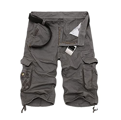Short cargo en coton homme avec plusieurs poches vêtement été solide gris