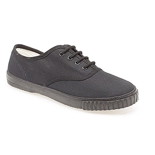 Image of Dek Unisex 4 Eyelet PE School Plimsolls Canvas Shoes - Black Canvas, Older Kids UK 2 / EU 34