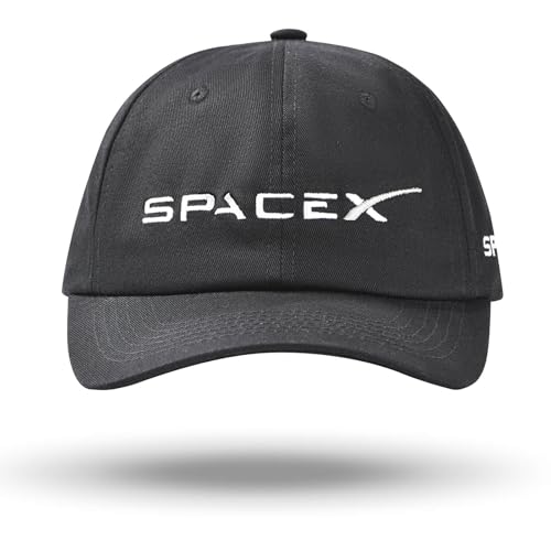 Image of SpaceX Embroidered Baseball Cap - Classic Black Cotton, Adjustable Fit, Unisex Gift for NASA & Space Fans, Includes Wall Hook