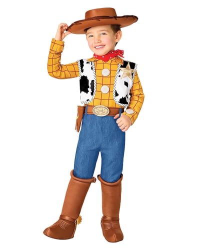 Spirit Halloween Toy Story Toddler Woody Jumpsuit Costume, Officially Licensed, Movie Outfit, Unisex Child, Size 5T-6T Standard, Multicolor
