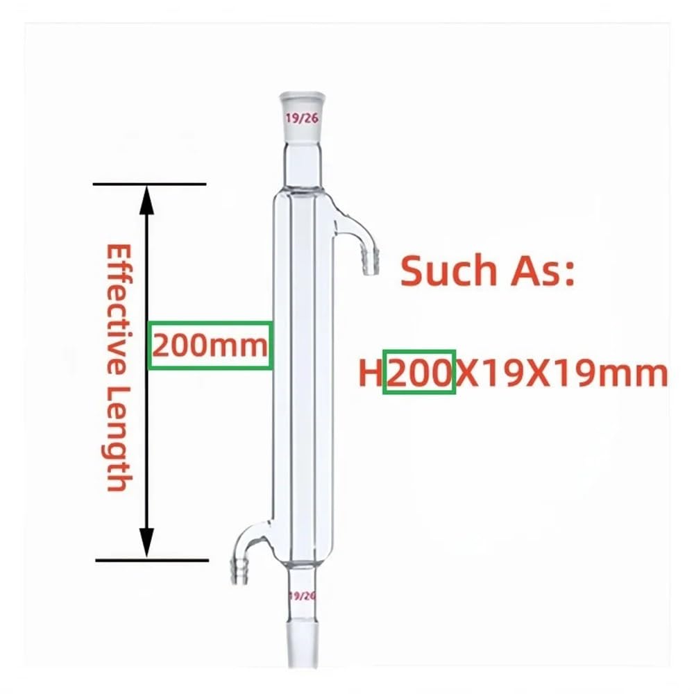 Borokrzemowa kolumna kondensatorowa prosta 300-600 mm, połączenie 14-29 x 2, kondensator rurowy z przyłączem do eksperymentów (H300 x 19 x 19 mm)
