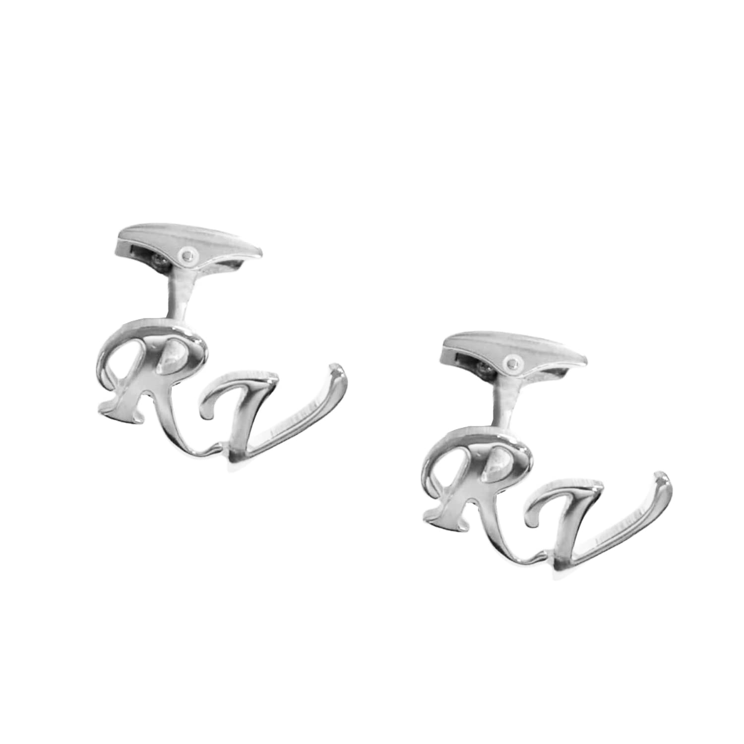 Huescar Joyeros Gemelos Personalizados con Iniciales desplazadas en Plata de Ley - Para Novios, Padrinos - Trasera ancha grabable