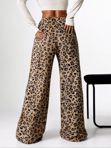 Image of VCM Leopard Print Pants Y2k High Waisted Baggy Trousers Drawstring Fluffy Cheetah Fuzzy Pajama Sleepwear