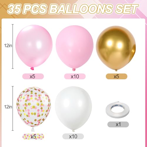 Image of Pink and Gold Balloons, 12 Inch Light Baby Pink White and Gold Confetti Balloons for Girls Princess Birthday Baby Shower Bridal Shower Wedding Graduation Party Decoration