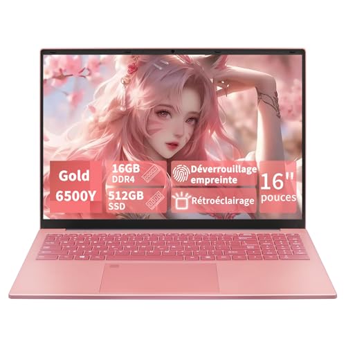 LONGEVINCE Ordinateur Portable 16 Pouces,Win11 Pro Pentium Gold 6500Y jusqu'à 3,4 GHz,16 Go RAM, Écran IPS 1920×1200, Clavier AZERTY Rétroéclairé, Wi-FI...