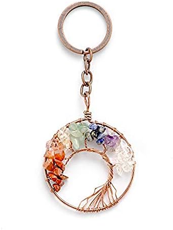Tree of Life Natural Crystal Stone Handmade DIY Multicolored Gravel Circle Keychain Pendant Necklace image 5