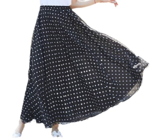 THLAI Womens Skirt Maxi Pleated Polka Dot Long A Line Summer Mesh Flowy Skirt