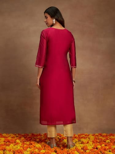 Image of Libas Woven Design Silk Blend Straight Kurta