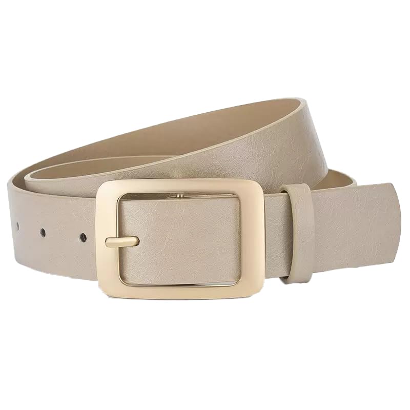 Women's Leather Belt with Gold Pin Buckle, Casual Waist Belt for Jeans, Pants