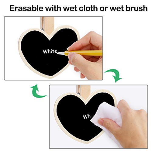 Mini pizarras con clip de madera uxcell en forma de corazón para números de mesa 5