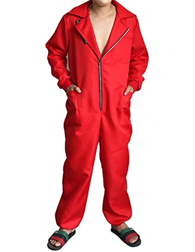 Angelaicos Macacão vermelho unissex máscara de festa de Halloween conjunto completo (GG)