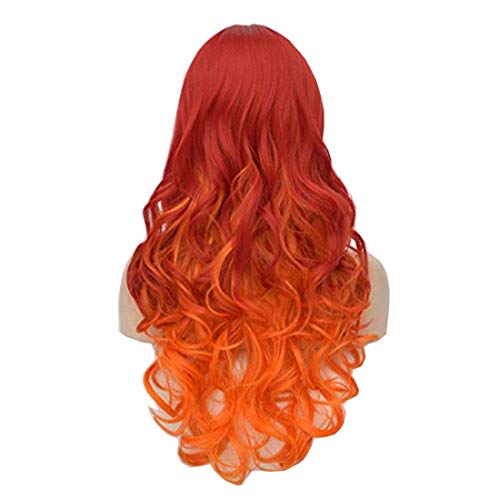 OYIXU 65cm 25.5" Synthetic Orange Red Ombre Women Christmas Party Cosplay Costume Curly Long Daily Hair Wig
