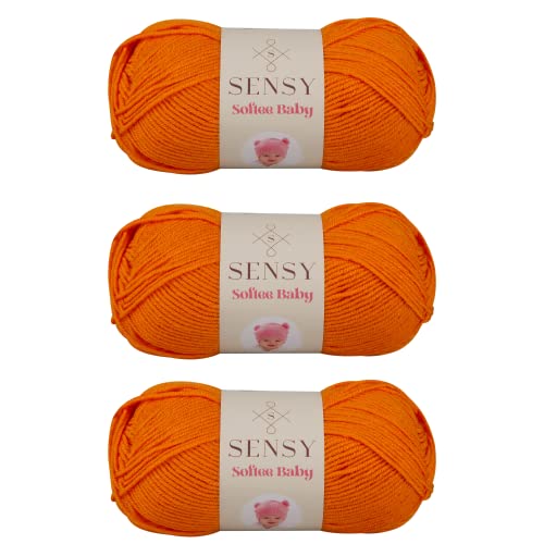 S Sensy Softee Baby-Premium Anti-Pill Acrylic Yarn 3 Pack Orange Peel 273yd