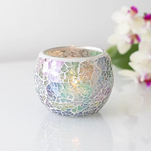 Black Crackle Glass Candle Holders - Small Lustre Mosaic Glass Single Tea Light Candle Burner Aroma Gift Flared Lamp, for Women Men