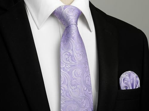 Image of HISDERN Extra Long Ties for Men Classic Floral Tie and Pocket Square Elegant Silk Necktie Handkerchief Set Wedding Party