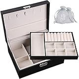 2. 【Tamaño】: 23 * 17 * 9 CM, Peso: 650 g, joyero de viaje de 2 niveles para ampliar el espacio de almacenamiento. el pequeño joyero portátil no solo para almacenamiento en el hogar, sino también perfecto para viajes y viajes.