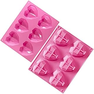 6-Cavity 3D Love Heart Diamond Shaped Mold Valentine's Day Silicone Bakeware Molds Chocolate Soap Pudding Cake Handmade Baking Tools Tray Mould DIY Tool