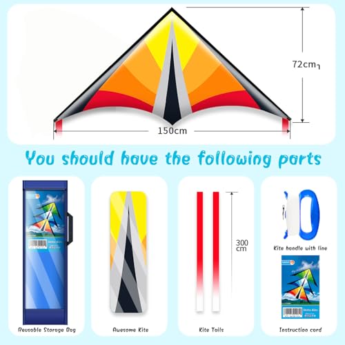 LANRUI Large Delta Kites for Kids & Adults, Easy to Fly Kite, Beginner Kite for Kids Ages 4-8,8-12(Orange)