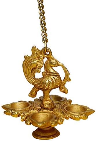 phareLamp Presents Traditional Peacock 4 in 1 Brass Hanging Diya with 16 Inch Chain | Deepak | Oil Lamp | Home Decor | Spritiual Gift #A136