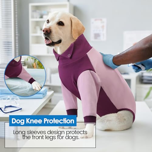 Image of AOFITEE Dog Recovery Suit for Front Legs, Breathable Dog Wound Care Shirt to Stop Licking, Thigh Protective Dog Surgical Suit Male Famale, Dog Surgery Suit Female Spay Cone Collar Alternative, Purple