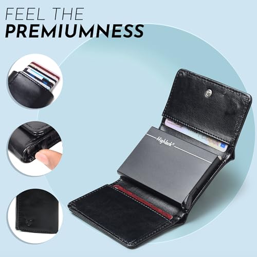 Image of RFID Blocking Pop-Up Card Holder for Men | Slim Vegan Leather Wallet with Cash Compartment | Aluminium Case, Holds Up to 10 Cards | Gift for Men