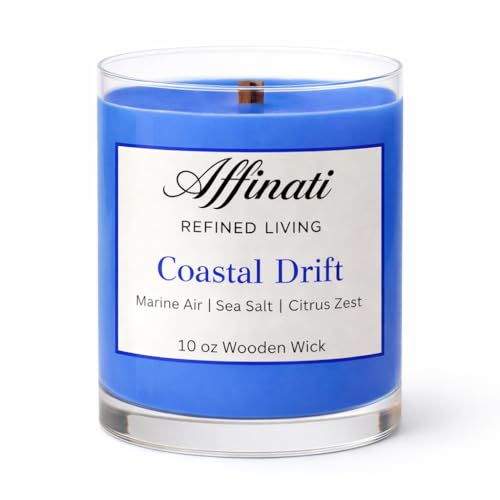 Affinati Coastal Drift Scented Candle, 10 oz Wooden Wick Tumbler