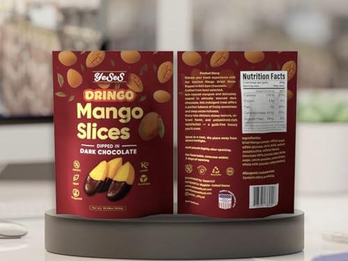 YeSeS Dringo Mango Slices Dipped in Dark Chocolate – Premium Dried Mango Snack, Non-GMO, Vegan, Kosher, All-Natural, No Additives, 10.58 oz (300g) Resealable Bag (2 Pack)