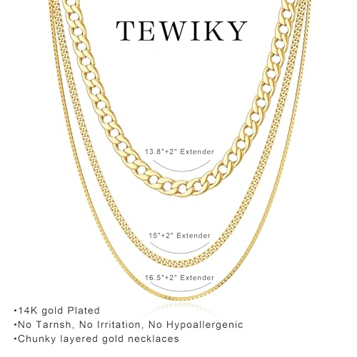 Image of Tewiky Layered Necklaces for Women 14k Gold Plated Chain Necklace Set