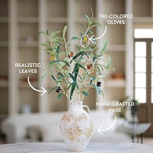   Luxurious-10-Inch-Rustic-White-Vase-24-Inch-Olive-Branches-for-Vase-Included-Large-Ceramic-Vase-for-Fake-Plants-Decor-Beautiful-Table-Centerpiece-Vase