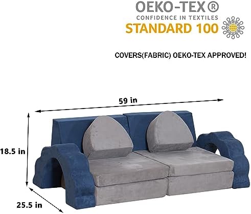 Flower Kids Play Couch 10PCS Toddler Couch High Density Foam Sectional Sofa Playroom Kids Furniture for Girls and Boys Bedroom (Blue)