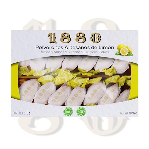 1880 - Polvorones Artesanos de Almendras y Limón, Calidad Suprema, Típico Dulce Navideño, Receta Artesanal, Envasado Individualmente, 310 gramos